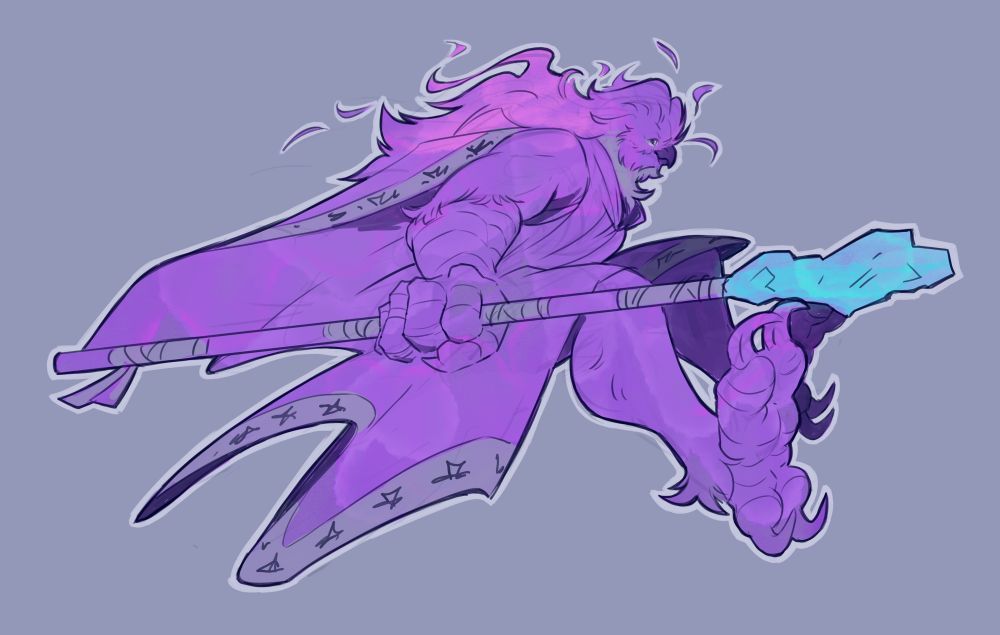 Spyre dynamically posed with a magical staff, wearing wizard overcoat 
