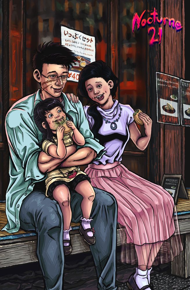 Valentine’s Day Illustration of the Shimizu family enjoying a day out.