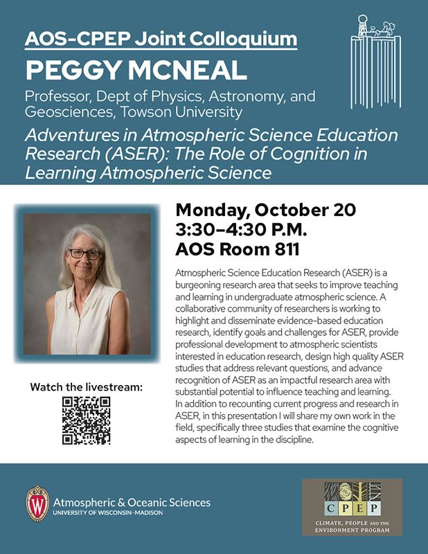 Poster for AOS-CPEP colloquium with Peggy McNeal
