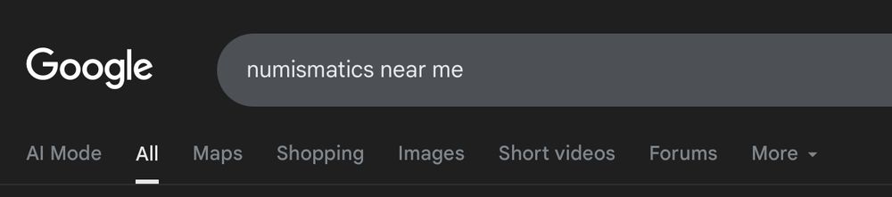 A google search for “numismatics near me”