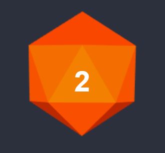 D20 depicting a 2 on its face-up side