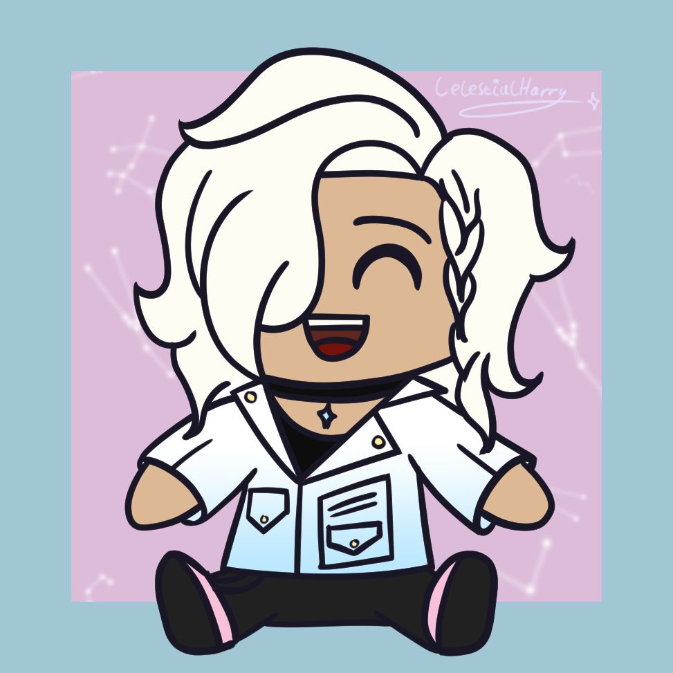 A drawing of FrostedCloud's oc Silas Kane in the style of a plushie