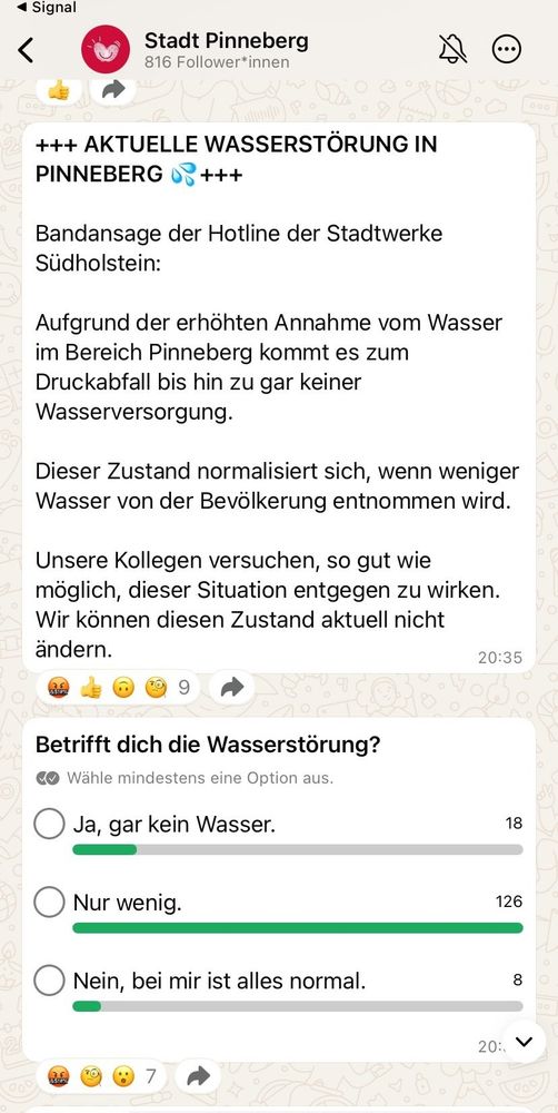 Screenshot der Störungsmeldung aus einer WhatsApp-Gruppe