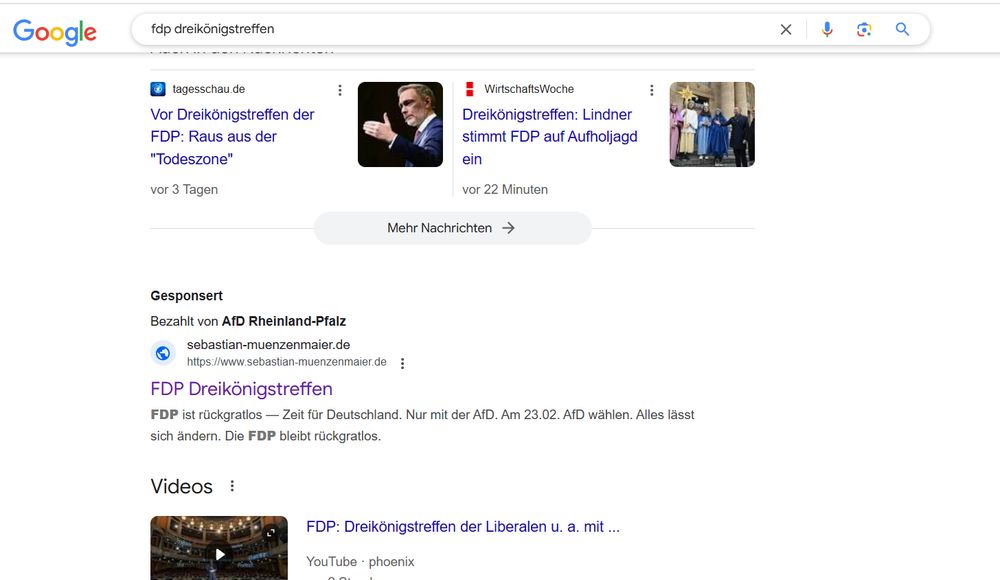 Trefferliste bei Google, AfD-Werbung ganz oben