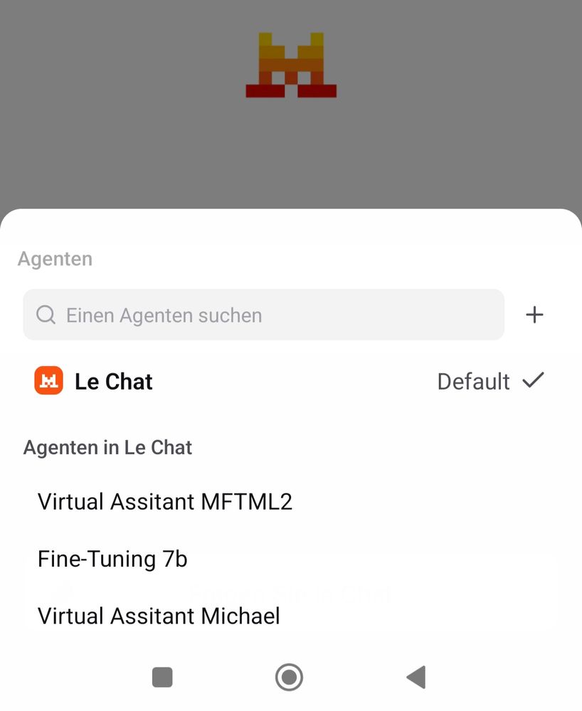 Screenshot of the Mistral AI mobile app’s Agents panel.