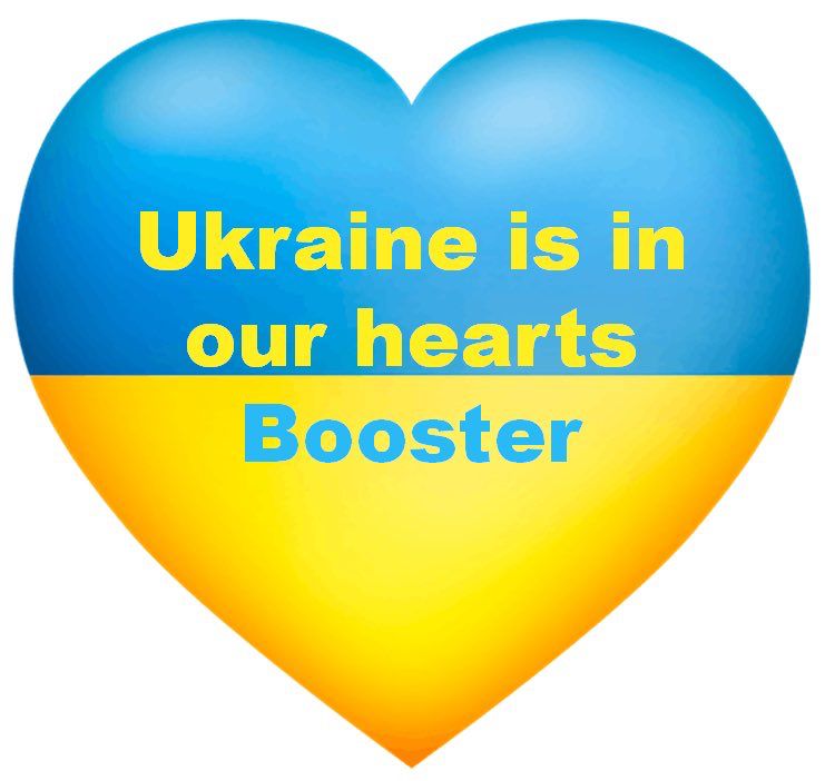 Blue yellow heart with a text:
Ukraine is in our hearts 
Booster