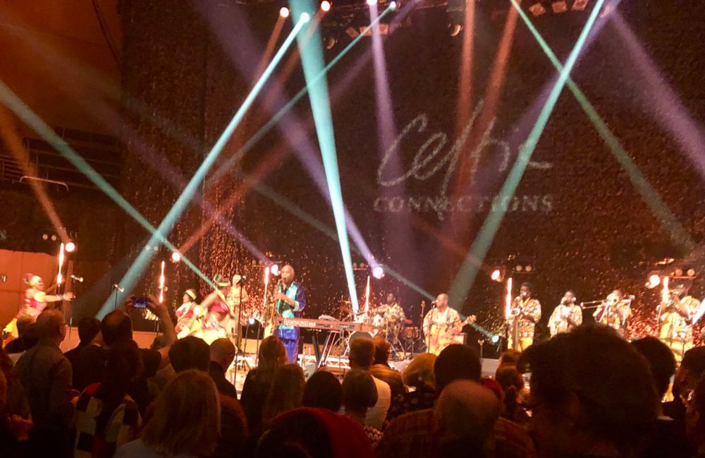 Femi Kuti on stage with the Positive Force.