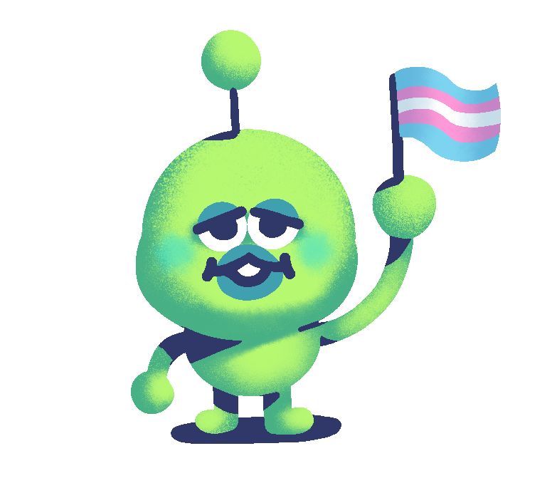 A beebo waving a trans flag. 