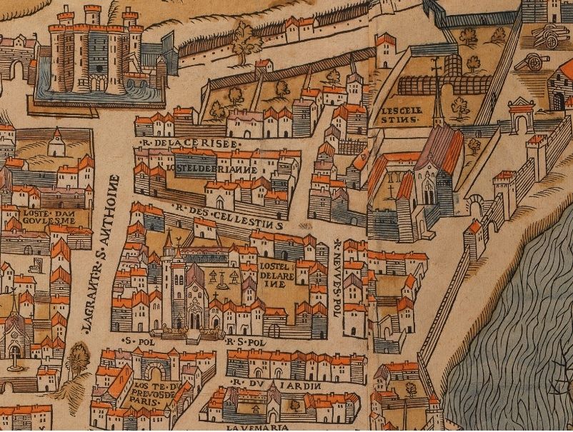 Extrait du plan de Paris de 1550 montrant l'emprise de l'hôtel Saint-Pol 