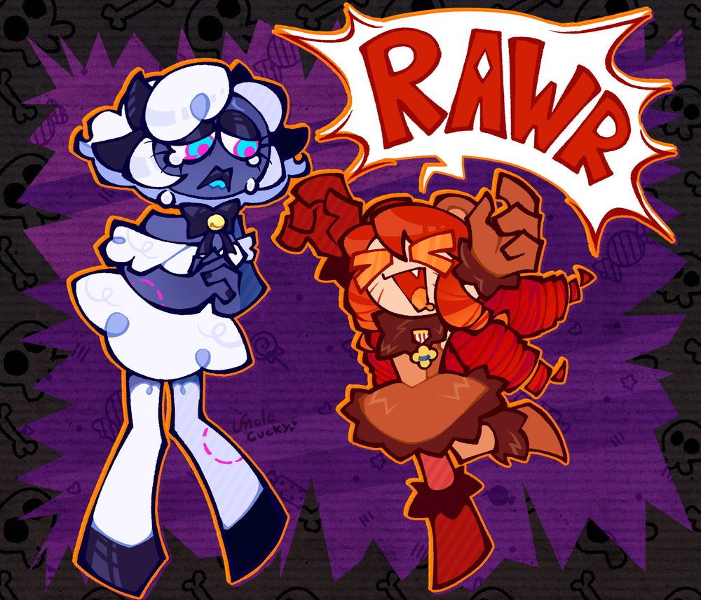 My ocs Dawn and Juliet dressed as a lamb and lion. (Juliet is specifically the cowardly lion, but only because he gets a medal and she likes to be decorated.)