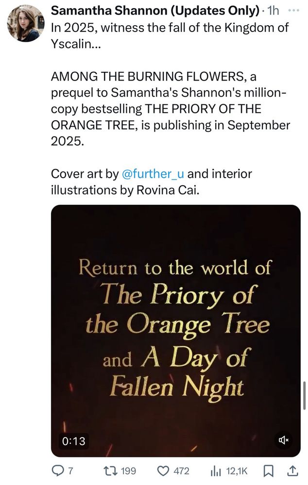 announcement for a prequel for priory of the orange tree & a day of fallen night