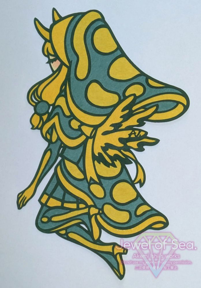 ガブリエラウミウシをイメージした女の子の切り絵作品。