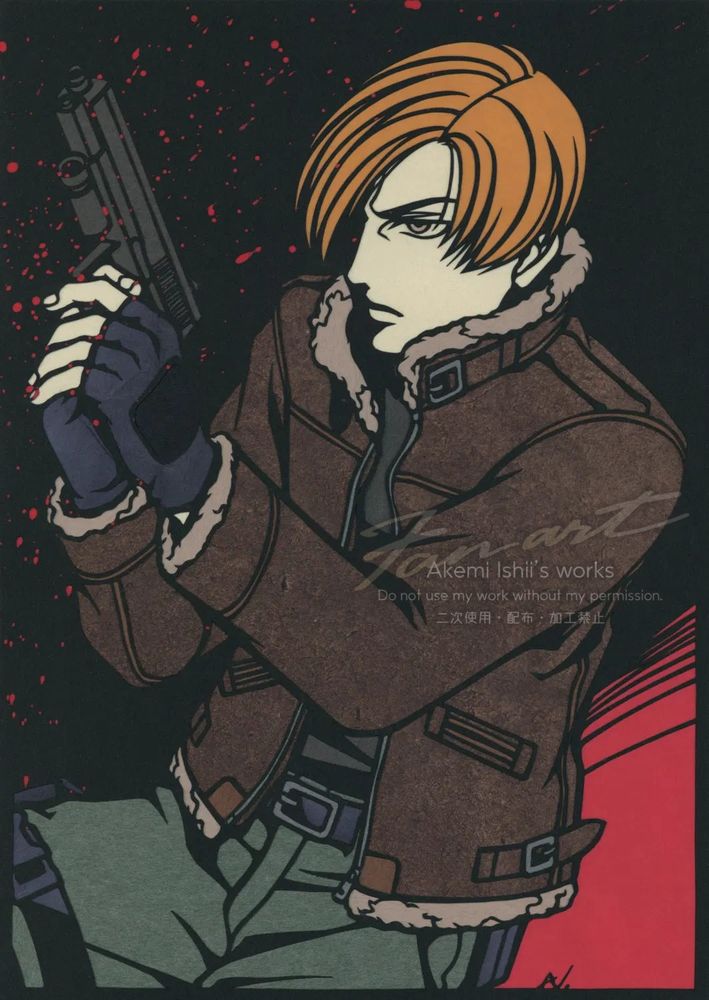 バイオハザードのキャラクター、レオン・S・ケネディのファンアート切り絵作品。