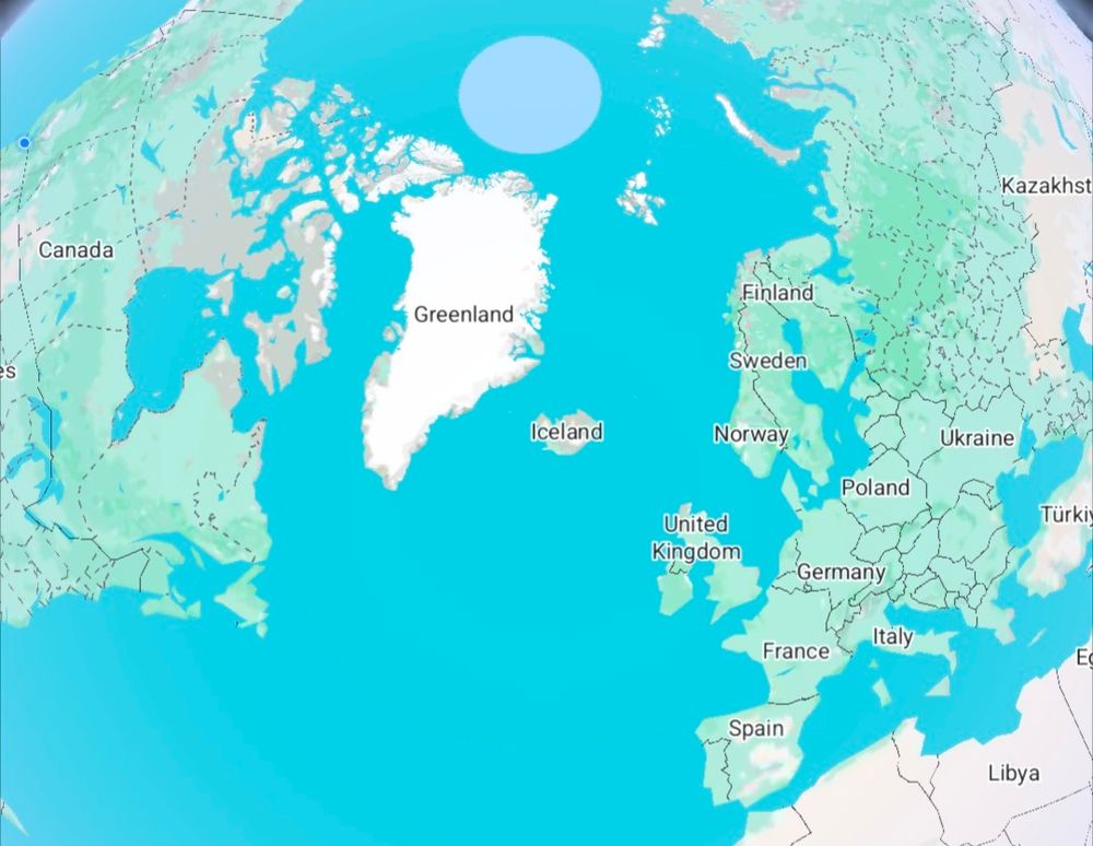 Google Earth image showing closeness of Canada and Europe