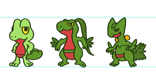 treecko, grovyle, and sceptile!