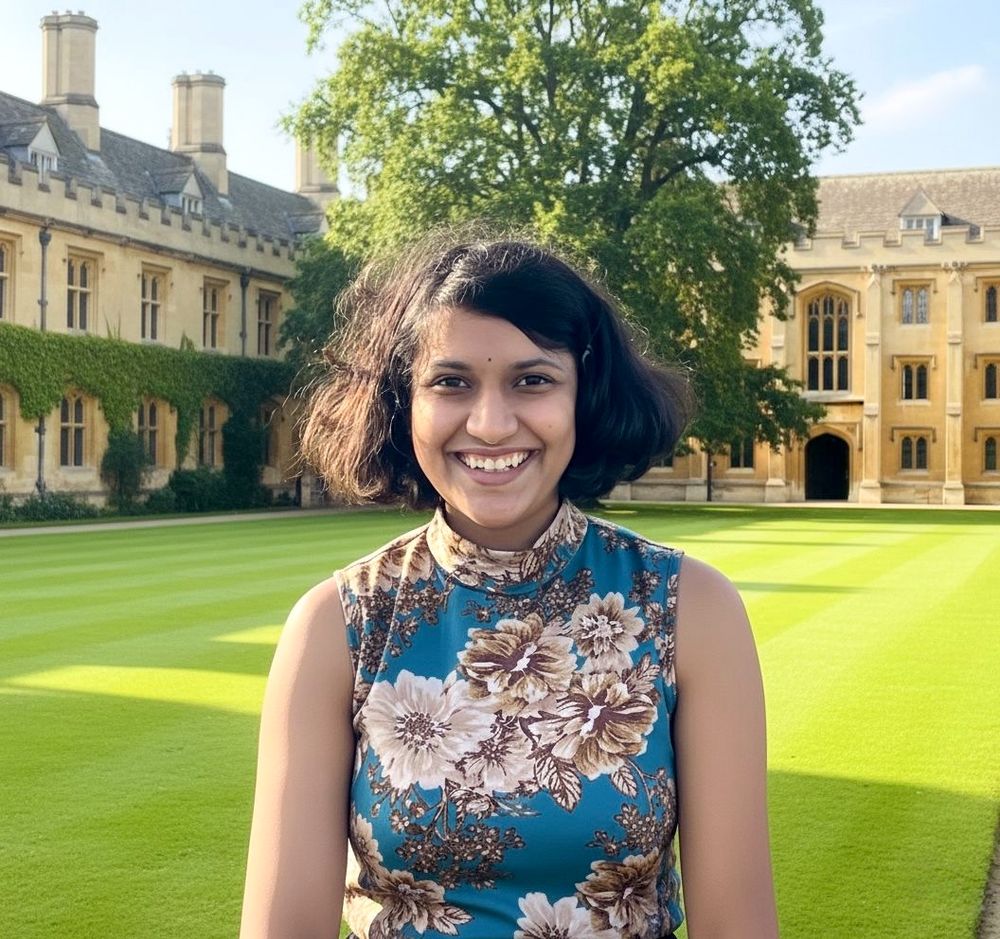 Photograph of Sindhu Balachandra Hegde standing in the college garden with lush green tree behind her