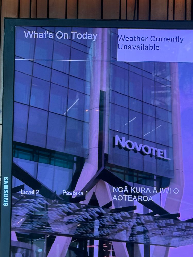 Electronic information board with weather details feed broken stating “weather not available “ 