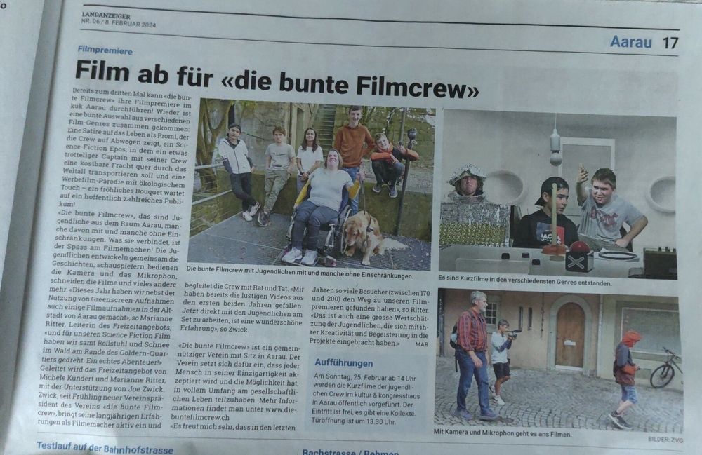 Ein Zeitungsartikel über die bunte Filmcrew im Landanzeiger.