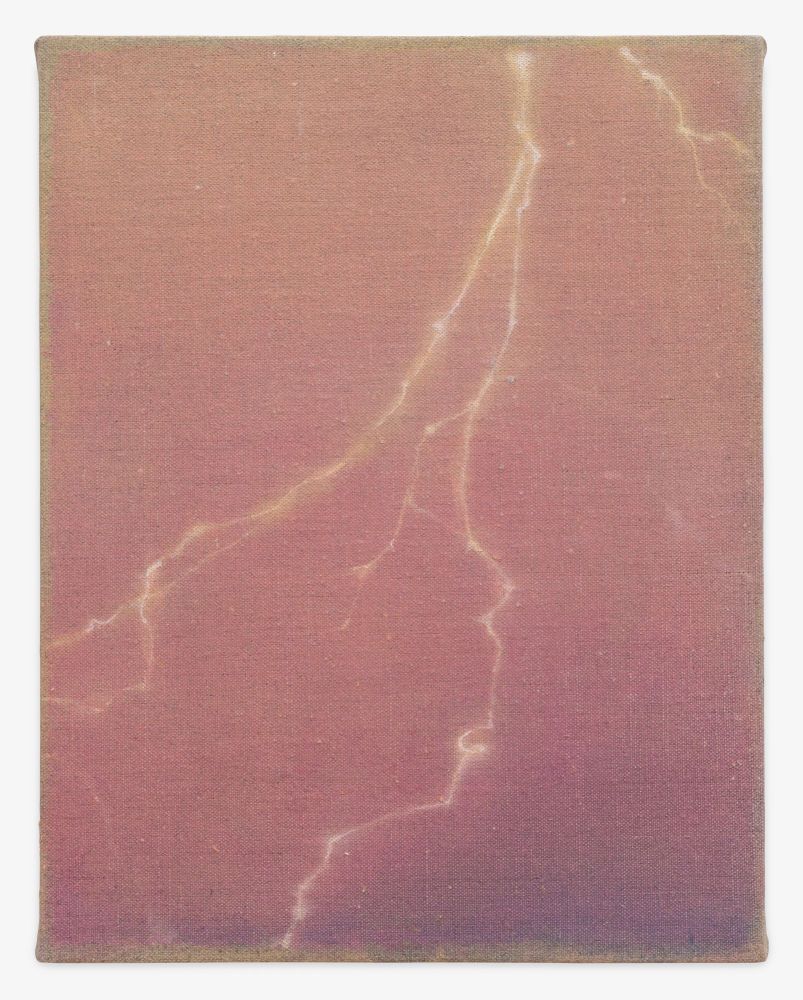 Oil painting of a lightning strike with a pink background