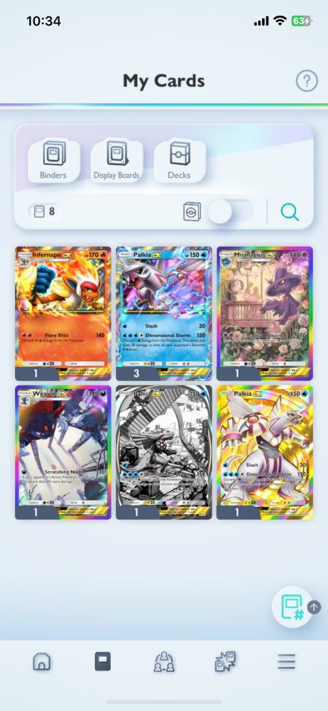 Several ex cards from palkia packs, including five palkia ex