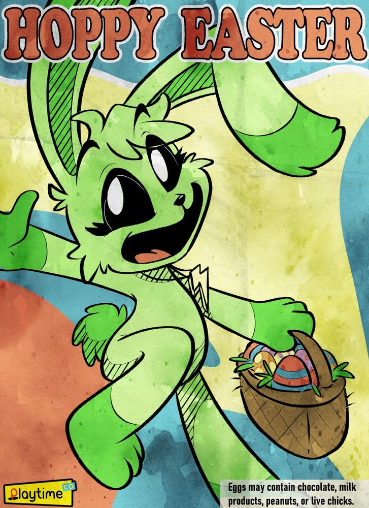 Fan made Playtime Co. style poster featuring Hoppy Hopscotch celebrating Easter.