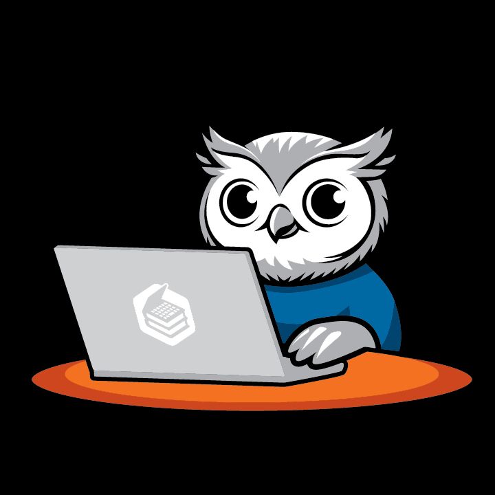 LibreTexts mascot, Benny the Owl, working on a laptop