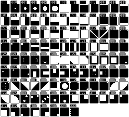 The 112 predefined pattern slices X-Com uses for collision