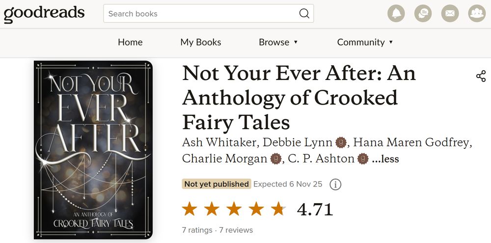 Goodreads page for Not your ever after, shows a 4.71 star rating
