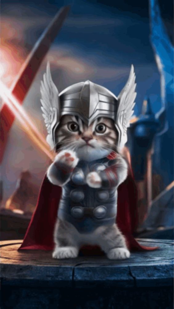 a cat in a thor costume with a helmet on