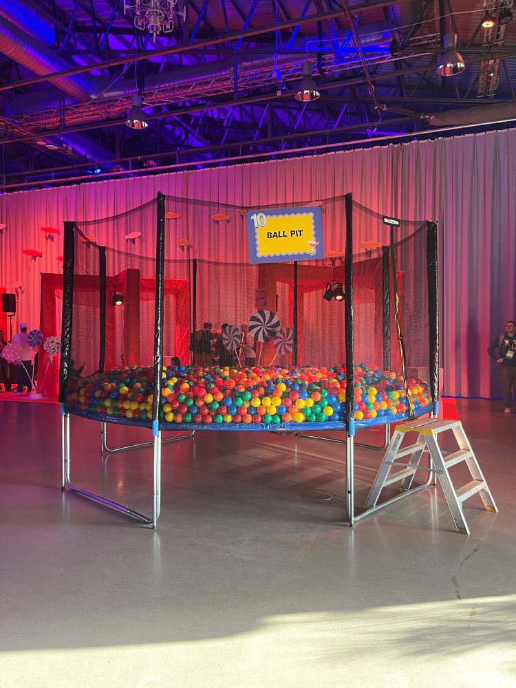 A ball pit on a trampoline in an events space