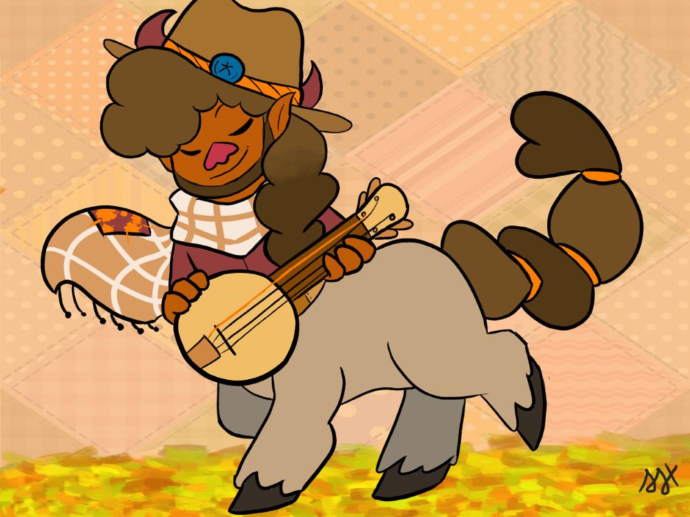 Waylon Wildwood is smiling while strumming a pale orange banjo, it has the orange country string on it