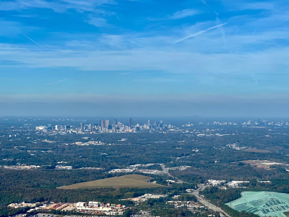 Picture of downtown Atlanta Georgia from an airplane about to land. 