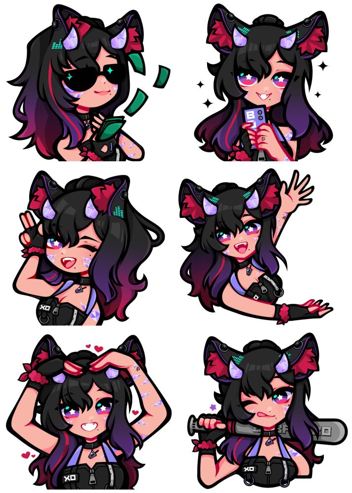 For @BobabeXO
Six chibi illustrations to be used as Twitch panels.