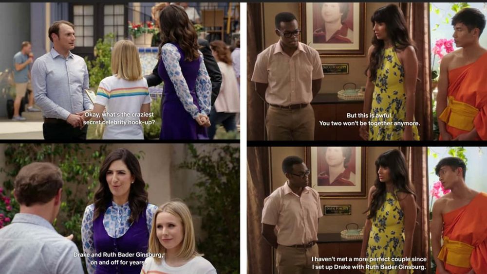 The Good Place joke about Tahani setting up Drake with Ruth Bader Ginsberg 