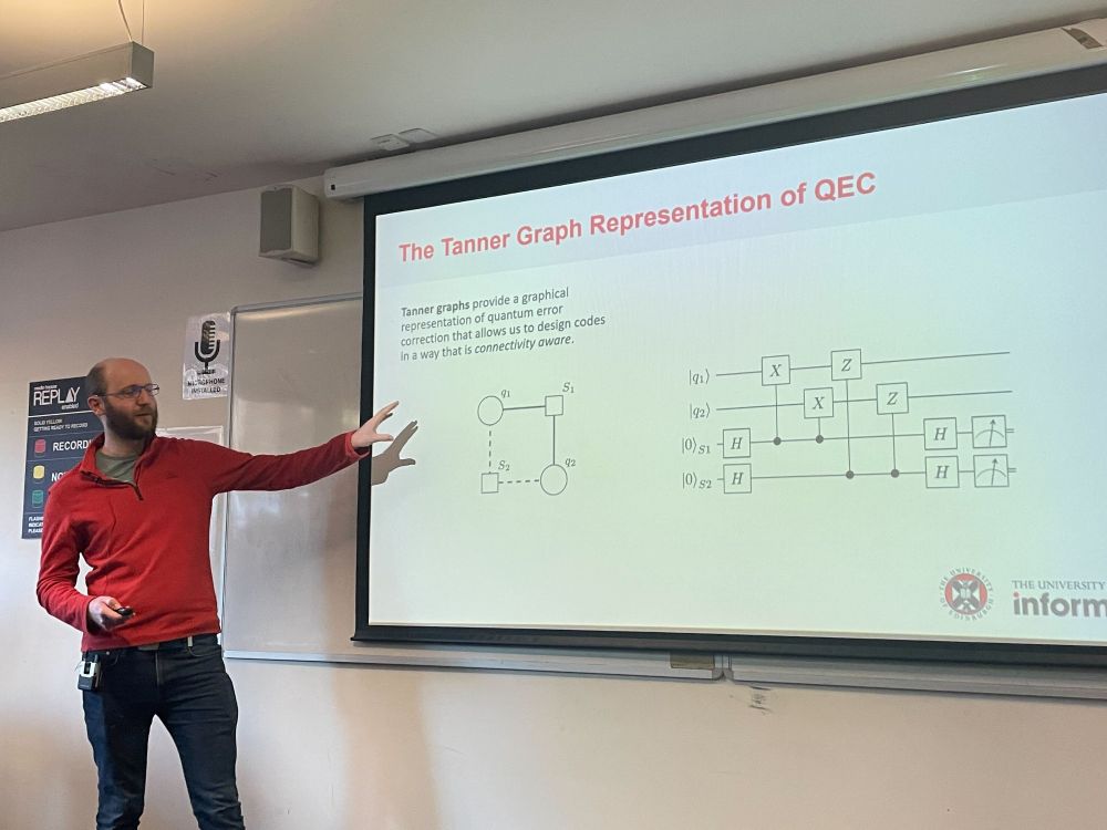 Image displays two representations of a QEC protocol. The first uses the traditional circuit notation and the second a Tanner graph notation similar to that used for classical LDPC codes. 