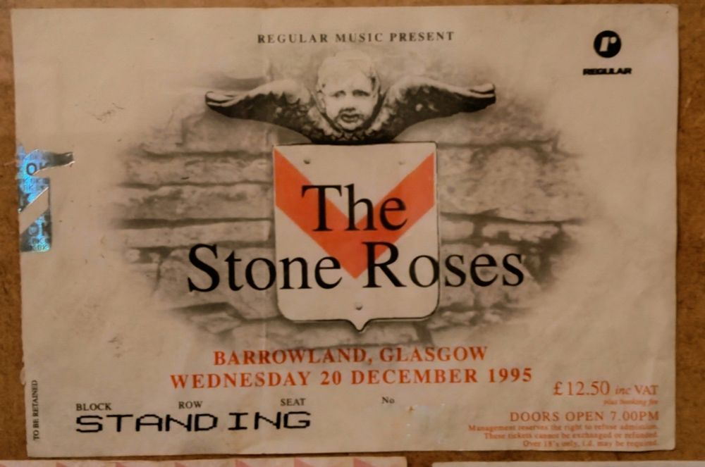 The Stone Roses Glasgow Barras ticket from December 1995
