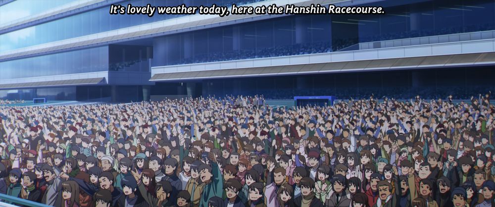 from da uma movie, a big crowd of humans with no visible umas