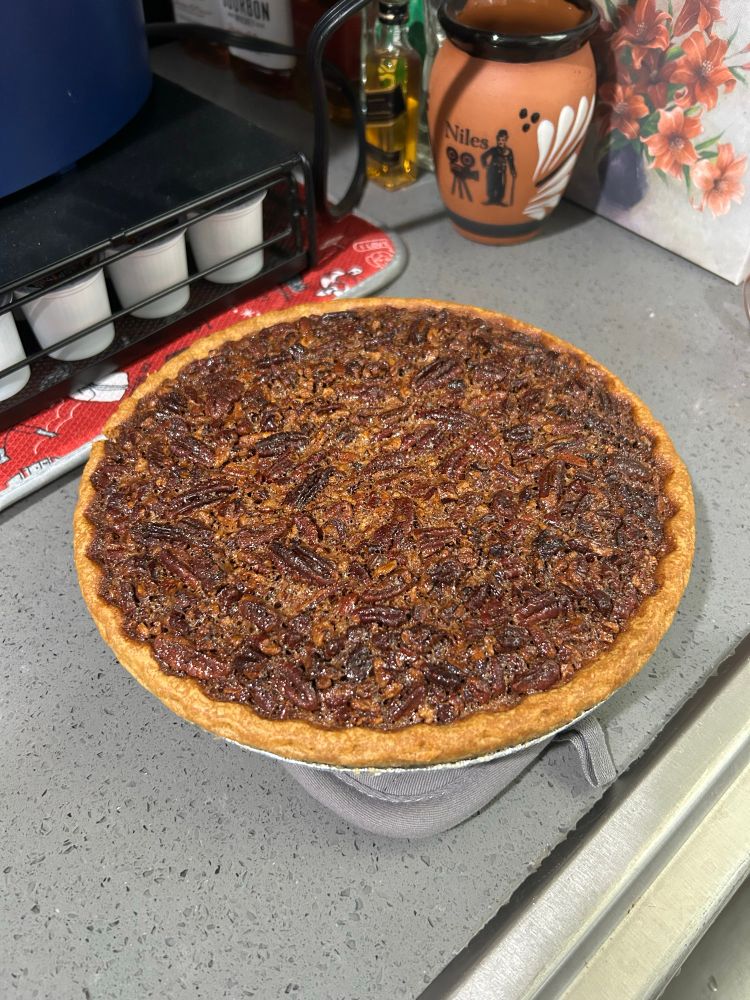 Pecan pie, fresh from the oven 
