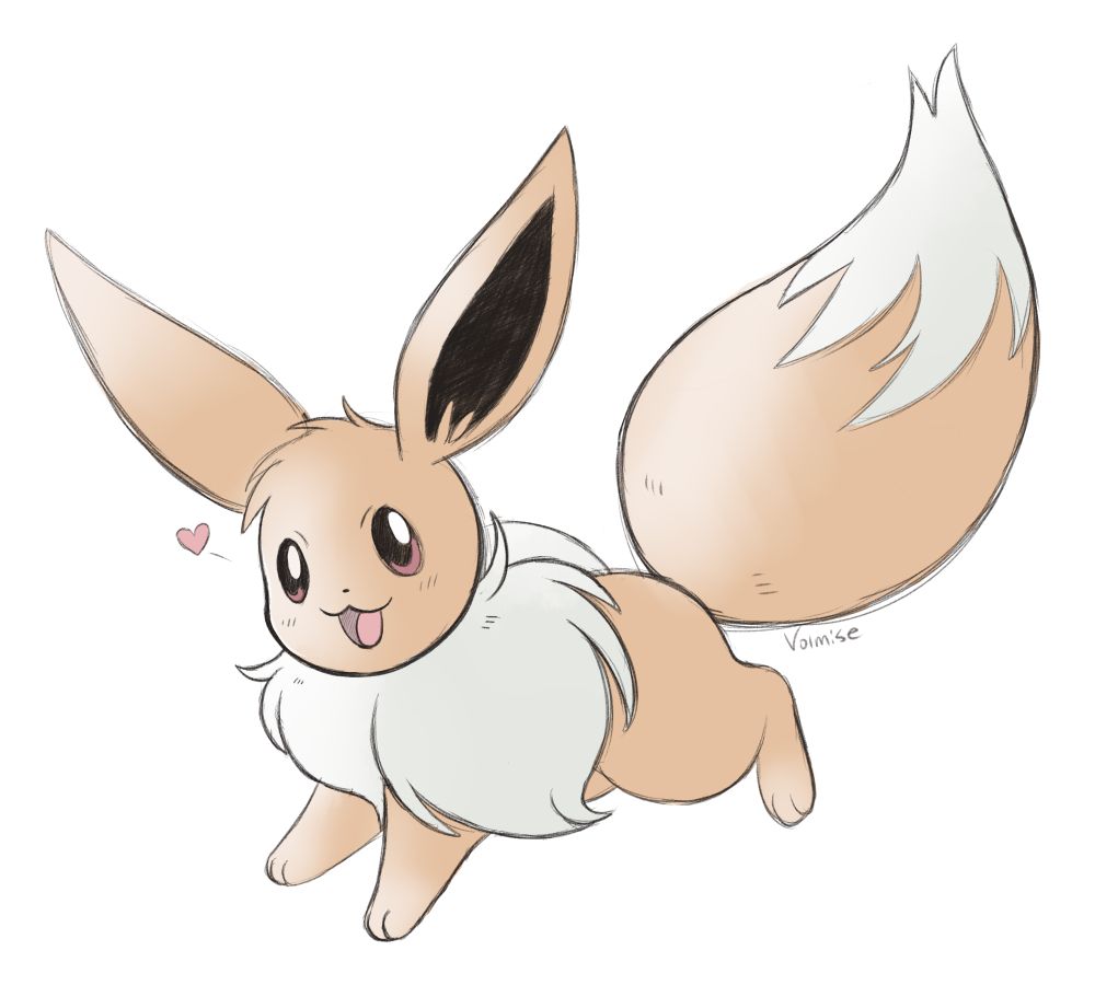 A colored fanart sketch of Eevee. It is bounding along with a big smile on its face.