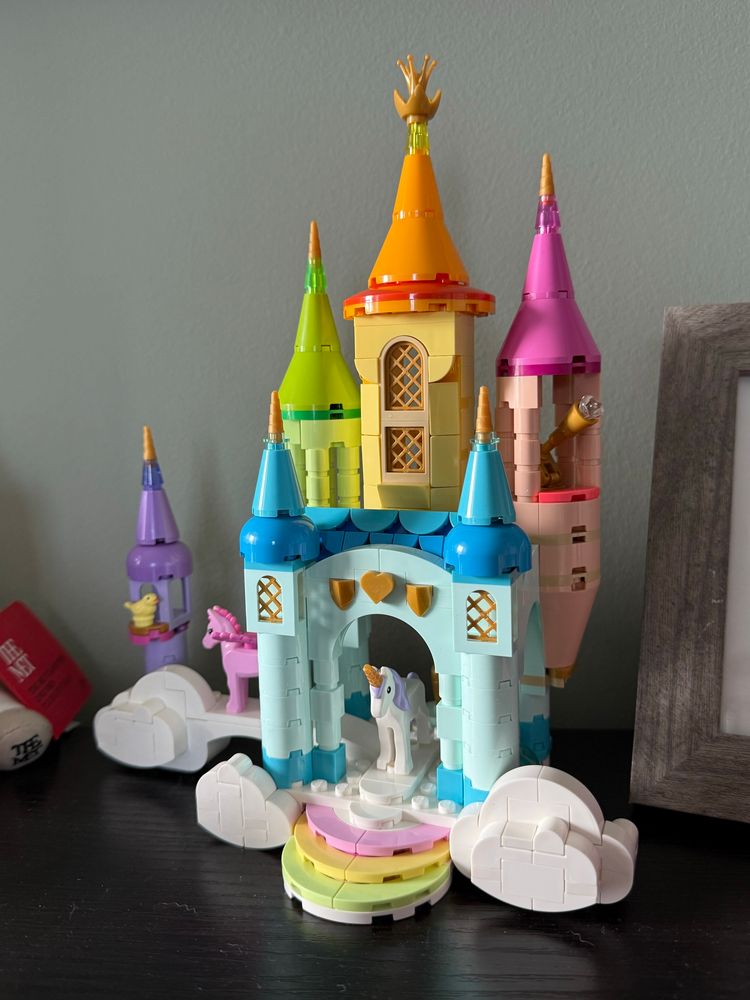 Pic of a colorful Lego unicorn castle set. 