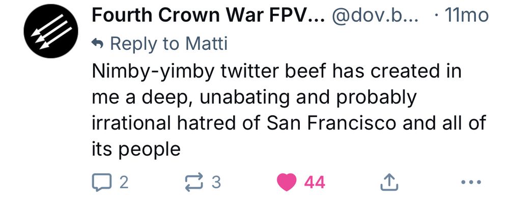 Nimby-yimby twitter beef has created in me a deep, unabating and probably irrational hatred of San Francisco and all of its people