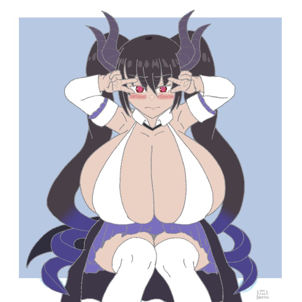 Shortstack Malice sitting doing a cute victory pose while embarrassed. 