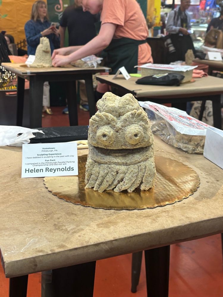 A bust of Gritty made from scrapple. 