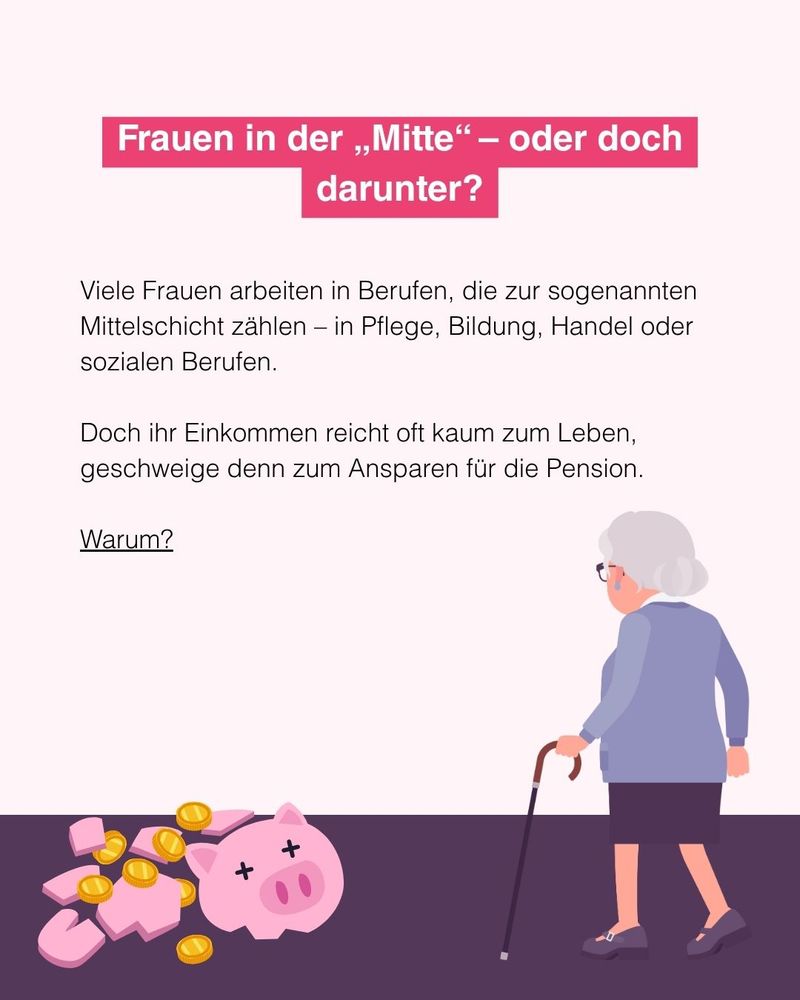 eine Frau mit einem Stock und einer Spardose