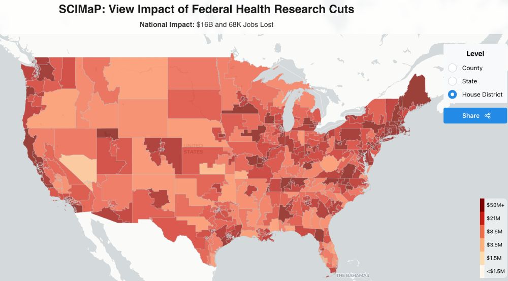 Visualization of cuts to health research by house districts at scienceimpacts.org
