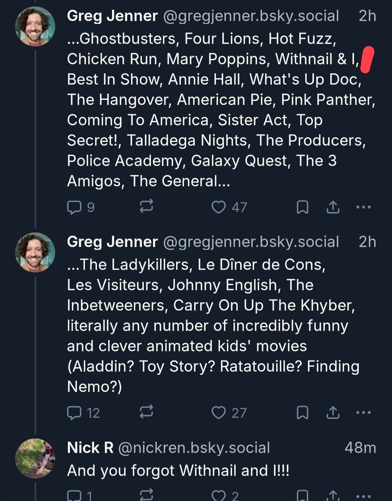 This list from above including Withnail & I (highlighted for the poor of reading).