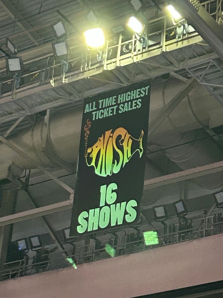 Phish banner at MVP Arena in Albany commemorate All Time Highest Ticket Sales at 16 Shows