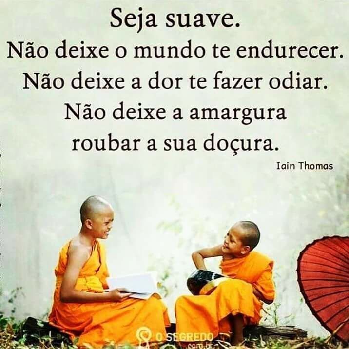 Seja suave.
Não deixe o mundo te endurecer.
Não deixe a dor te fazer odiar.
Não deixe a amargura roubar a sua doçura.
Iain Thomas
O Segredo.com.br 