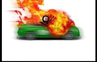 Nvidia car running fast with driver engulfed in a fireball
