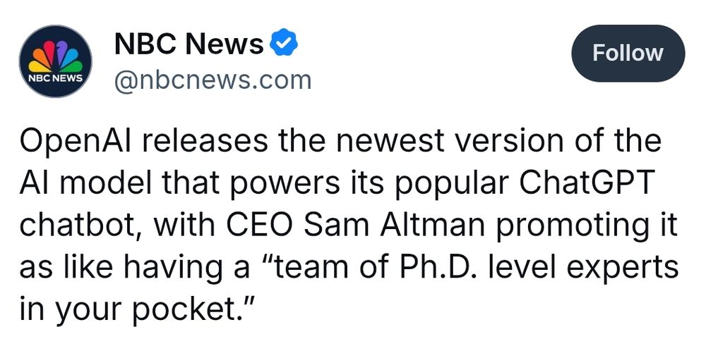 OpenAI releases the newest version of the AI model that powers its popular ChatGPT chatbot, with CEO Sam Altman promoting it as like having a “team of Ph.D. level experts in your pocket.”